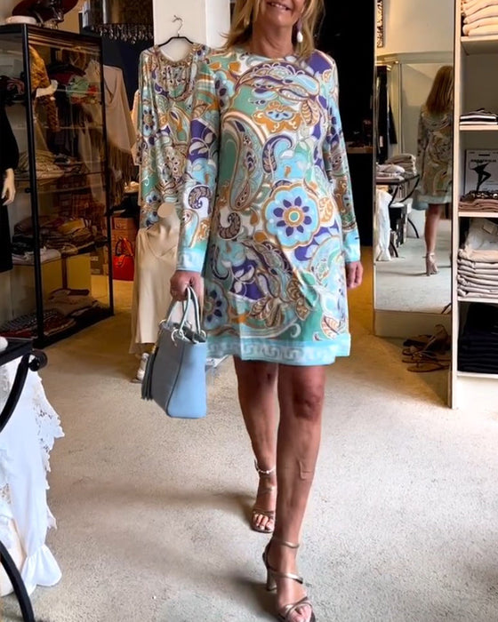 Sukienka z okrągłym dekoltem i nadrukiem