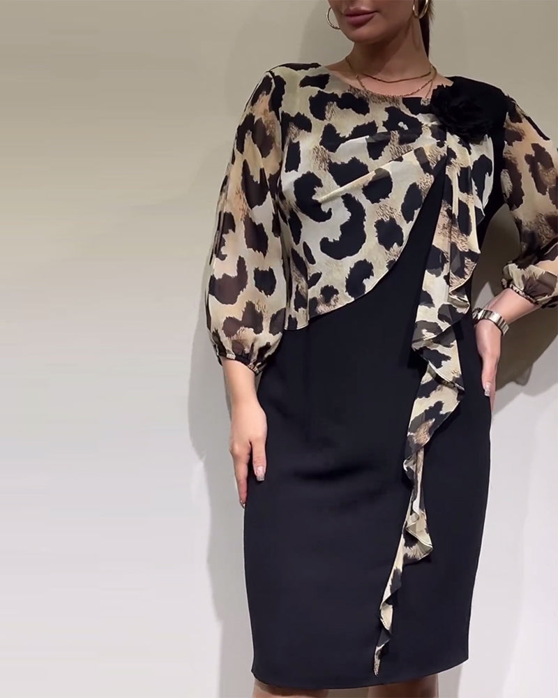Elegancka patchworkowa sukienka w panterkę