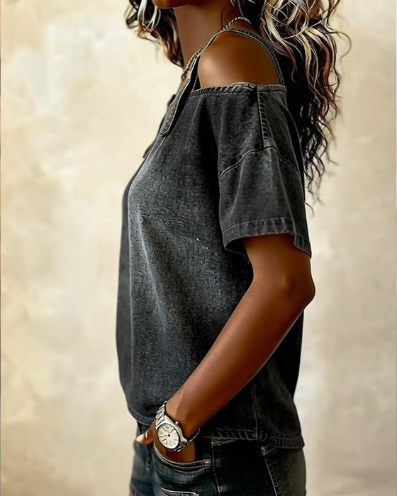 Bluzka Off-Shoulder Z Paskiem Na Ramieniu Denim