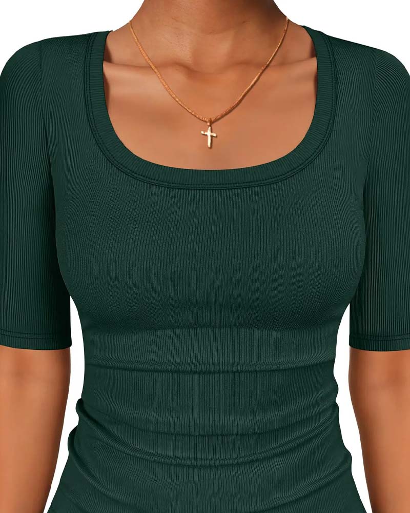 T-Shirt Dopasowany Dekolt U Półrękaw