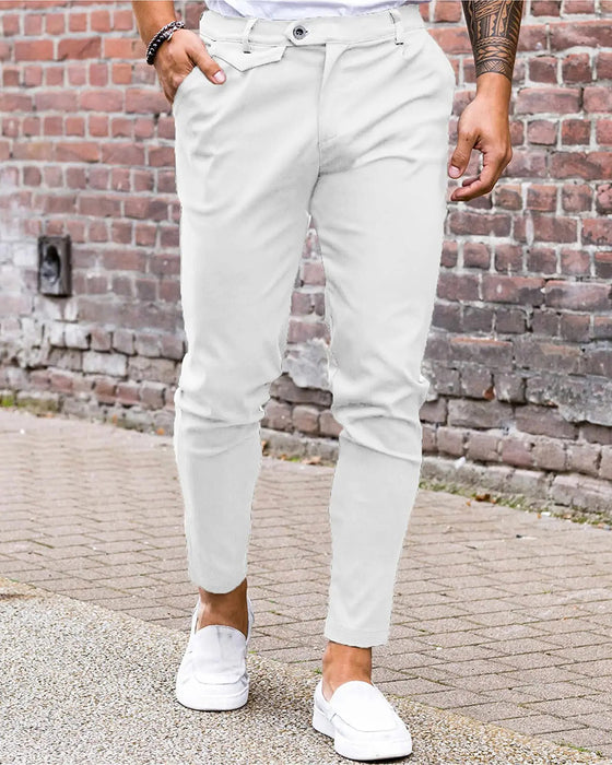 Spodnie Jednolity Kolor Guzik Z Przodu Slim Fit Swobodne