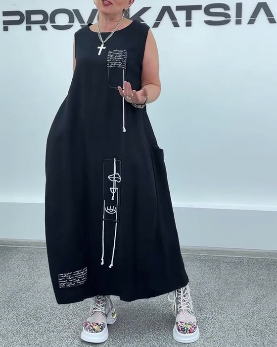 Sukienka Bez Rękawów Oversized Nadruk Literowy