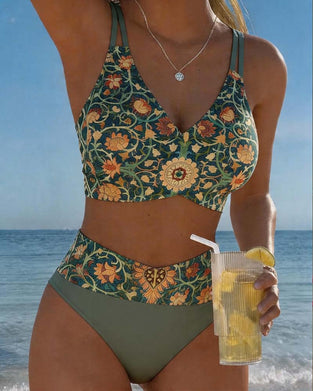 Bikini Vintage Kwiatowy Nadruk Seksowny