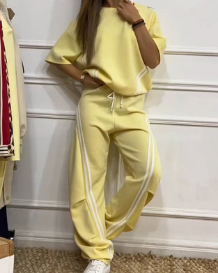 Dwuczęściowy Zestaw Sportowy Lamówka W Paski Casual