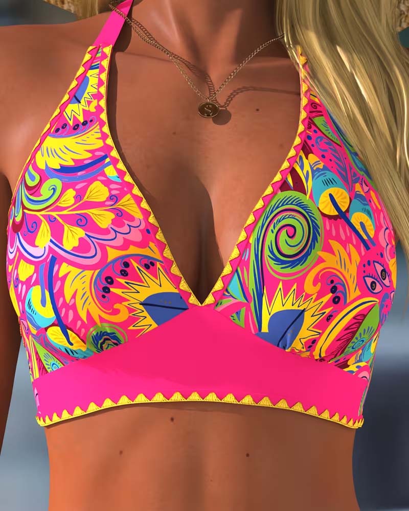 Bikini Kontrast Wzór Halterneck