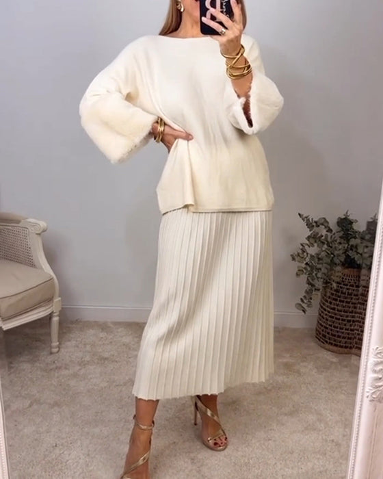 Elegancki jednokolorowy sweter z długim rękawem