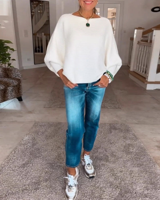 Jednokolorowy sweter z długim rękawem