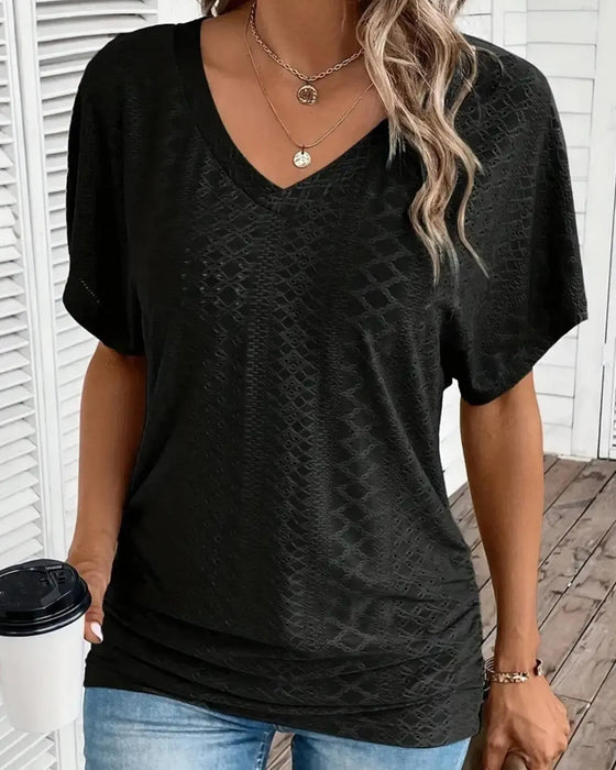 T-Shirt Dekolt W Wycięcie Warstwowe Patchwork