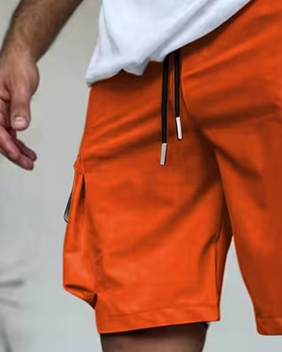 Męskie Spodnie Jednokolorowe Luźny Krój Krótkie Cargo