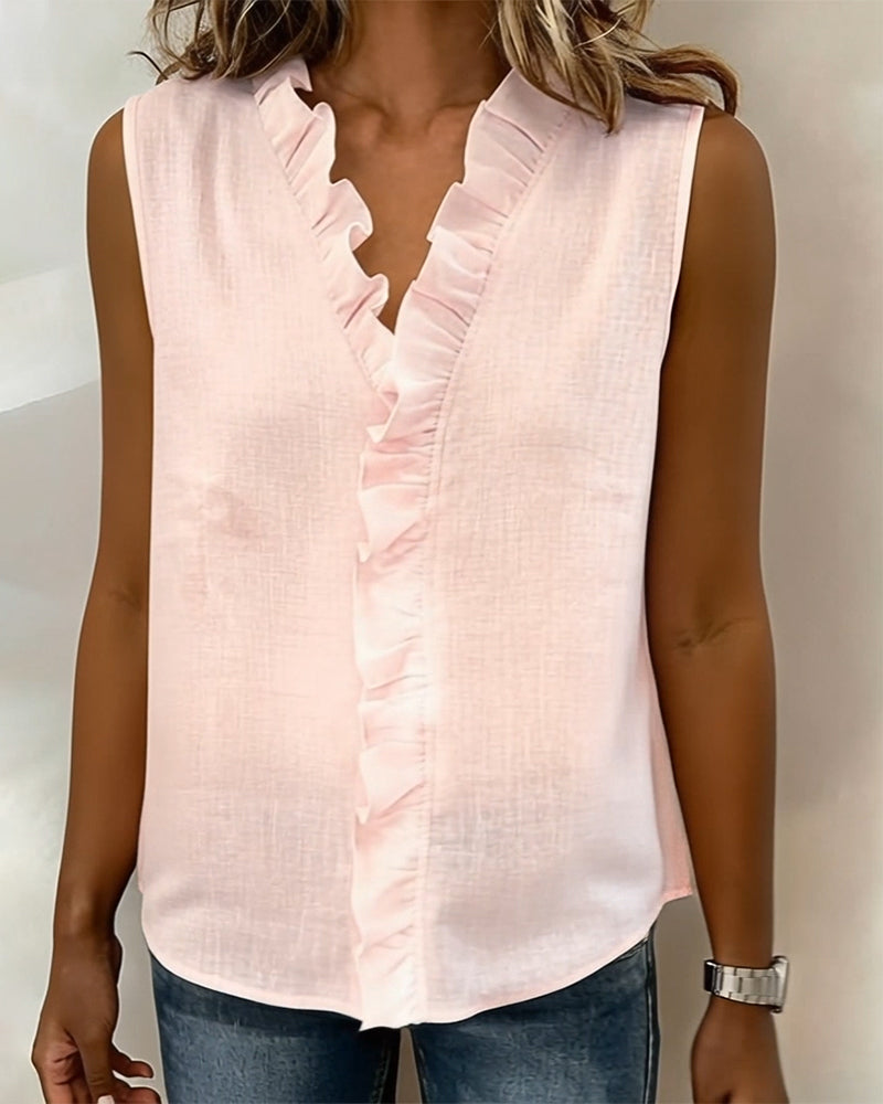 Top Z Falbaną Bez Rękawów