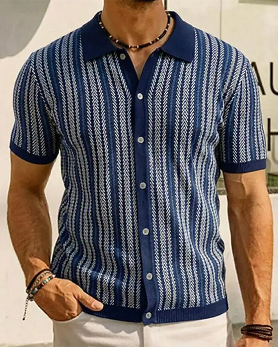 T-Shirt Klapa Męska Krótki Rękaw Guzik