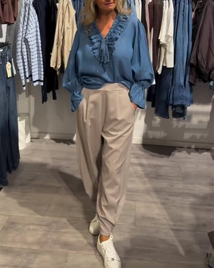 Bluza Falbanka Brzeg Wiązać Denim