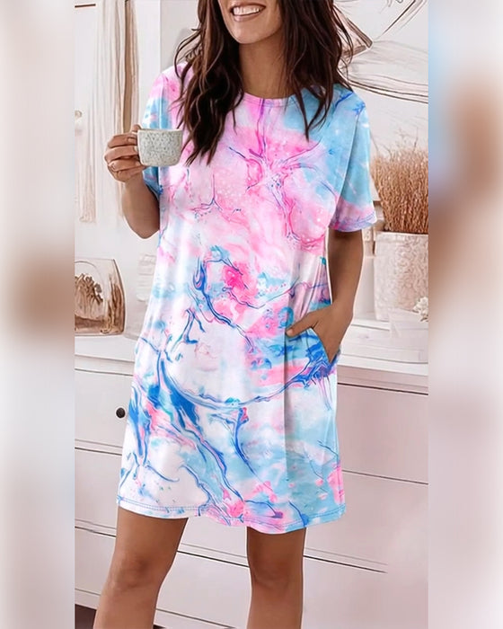 Sukienki Tie-Dye Płyn Nadruk Luźny