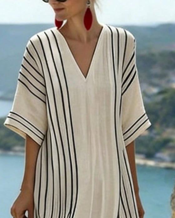 Sukienka Off White Czarny Pasek V Dekolt