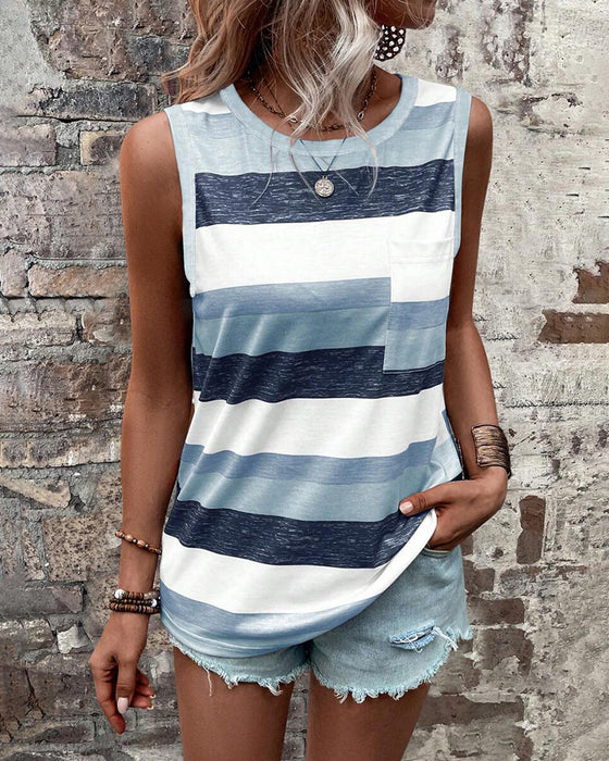 Top Bez Rękawów Paski Print Casual