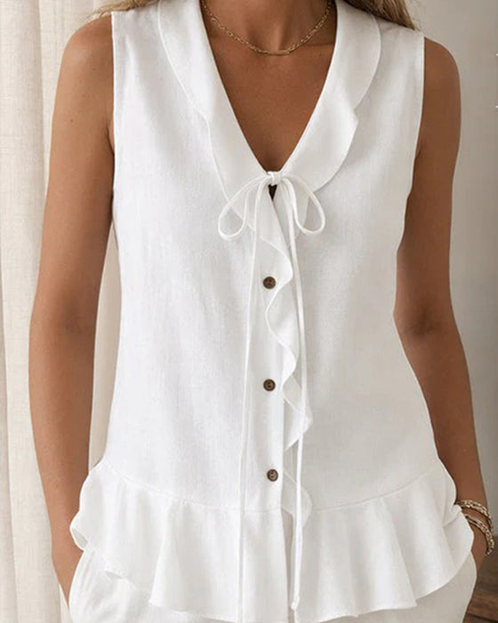 Tank Top Ruffle Krawat Bez Rękawów