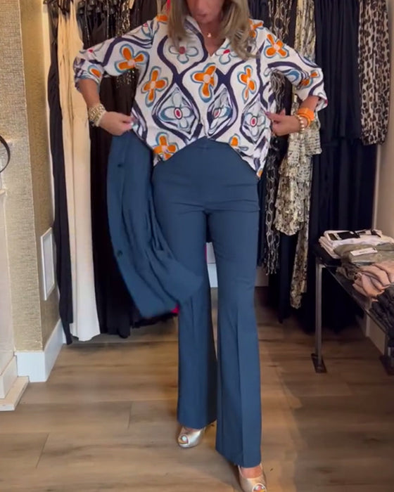 Bluzka z V-krawatkiem i kwiatowym