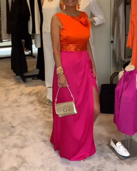 Sukienka bez rękawów z rozcięciem