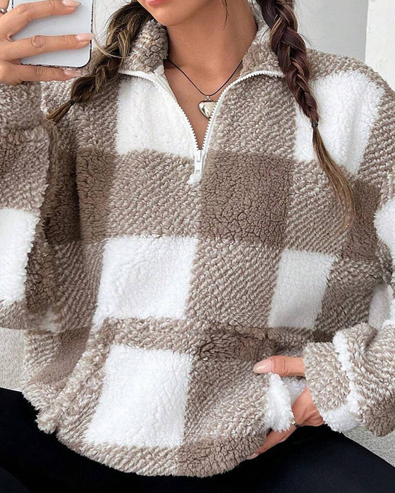 Bluza Half-Zip Stójka W Kratę