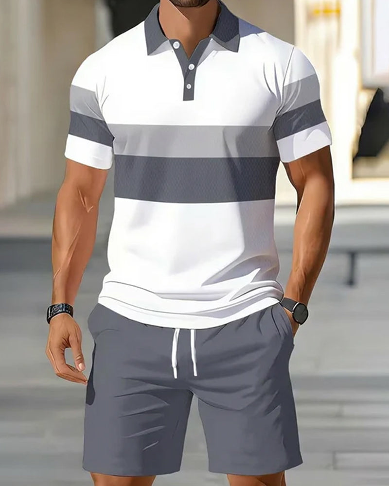 Set W Paski Polo Męski Szorty
