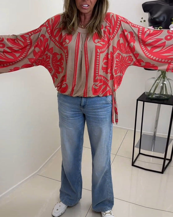 Bluzka z długim rękawem i okrągłym dekoltem z nadrukiem