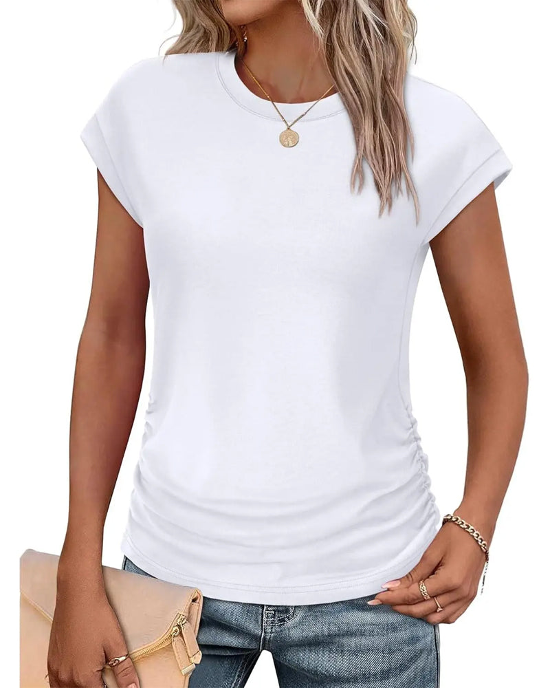 T-Shirt Bok Marszczenie Krótki Rękaw