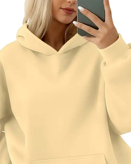Hoodie Jednolity Kolor Długi Rękaw Swobodny
