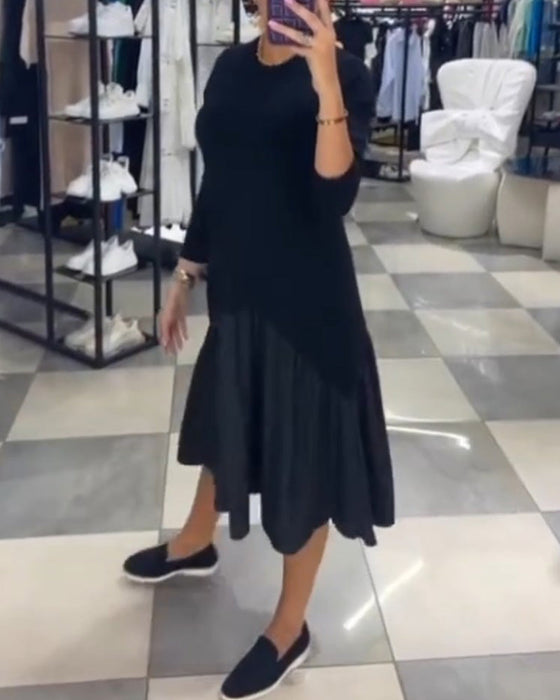 Swobodna patchworka sukienka z marszczeniem