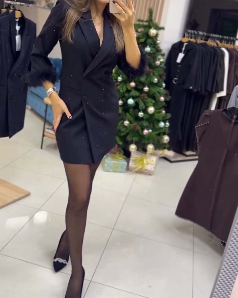 Spódnica Pióra Strusia Gorąco Kryształ Dwurzędowa Sukienka Garniturowa