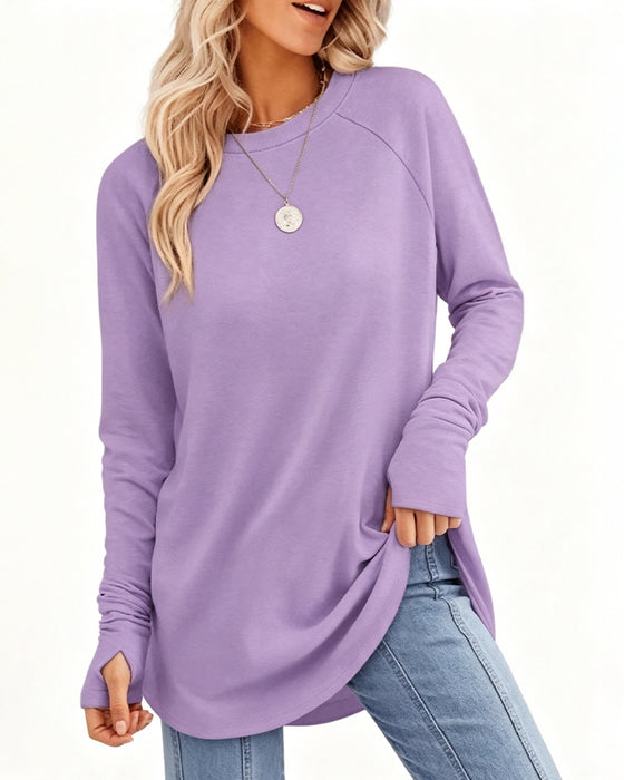 Top Luźny Okrągły Dekolt Raglan Długi Rękaw