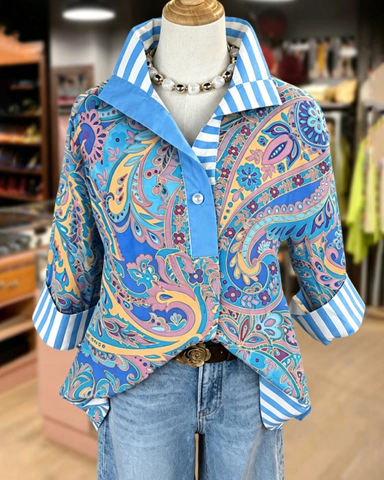 Bluzka Patchwork Kwiatowy Druk Swobodny
