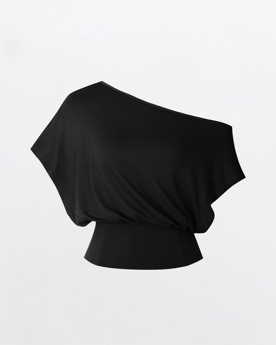 T-Shirt Asymetryczny Dół Dopasowany Nietoperz