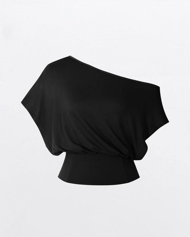 T-Shirt Asymetryczny Dół Dopasowany Nietoperz