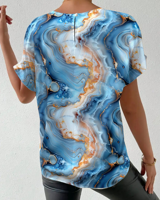 T-shirt Okrągły Dekolt Marmurkowy Wzór
