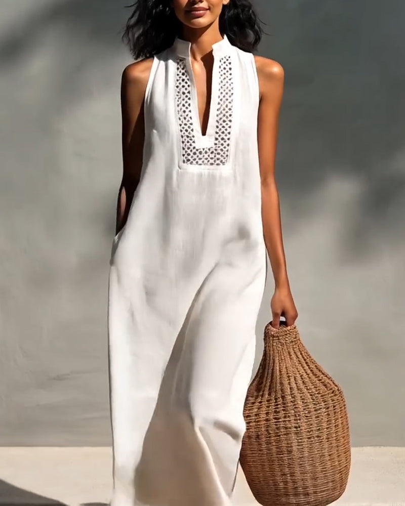 Sukienka Bez Rękawów V Dekolt Długa