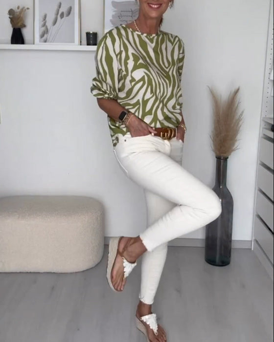 Bluzka z okrągłym dekoltem w zebry