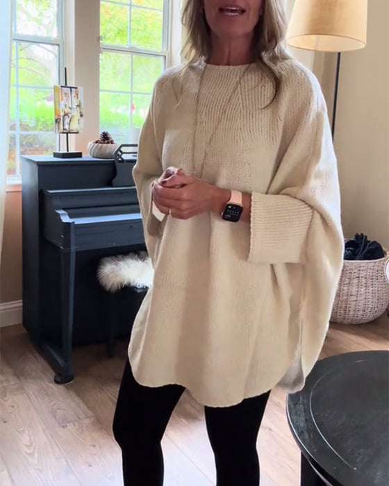 Sweter z rękawem typu nietoperz i okrągłym dekoltem