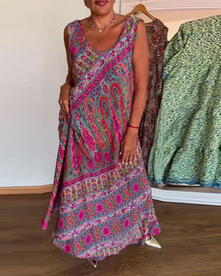 Sukienka Bez Rękawów Luźna Kaszmir Print