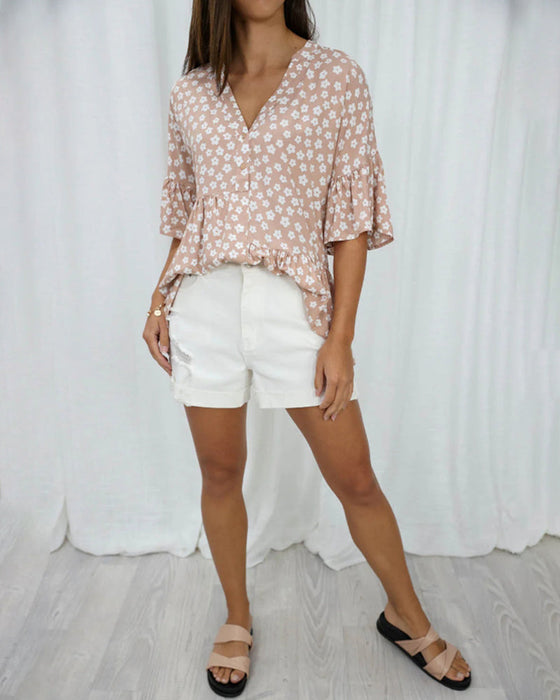 Bluzka w kwiaty z dekoltem w kształcie litery V