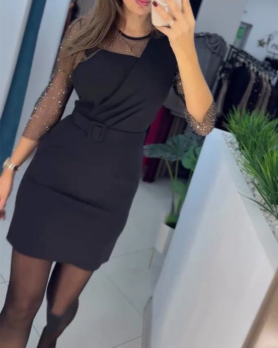 Sukienka Siatka Gorący Kryształki Slim Fit Obejmujący Biodra