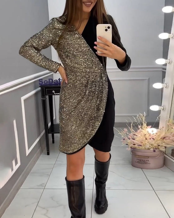 Sukienka z podwójnym patchworkiem i cekinami