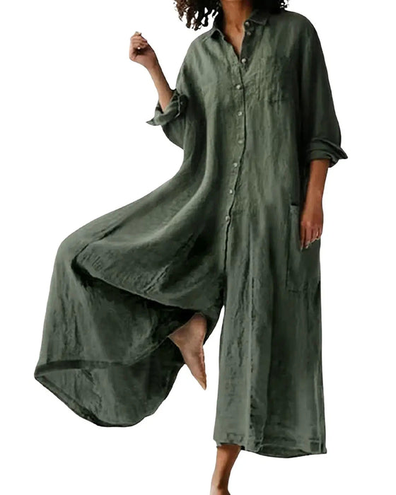 Jumpsuit Klapa Luźny Drapowany Swobodny