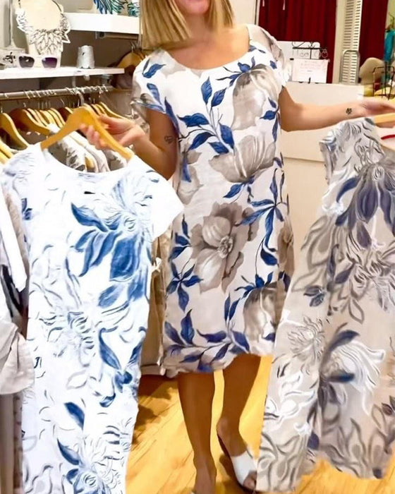 Elegancka sukienka z krótkim rękawkiem w kwiatowy wzór