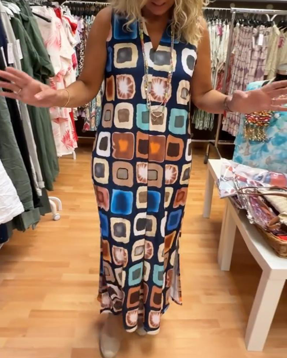 Sukienka z nadrukiem bez rękawów z dekoltem w kształcie litery V