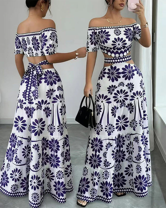 Sukienka Off-Shoulder Kwiatowy Wycięcie