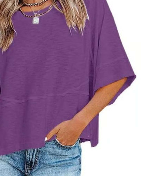 T-Shirt Panel Jednokolorowy Rozkloszowany Rękaw