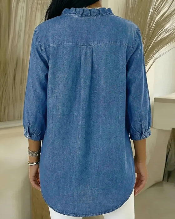 Bluzka Ruffle Dekolt V Denim