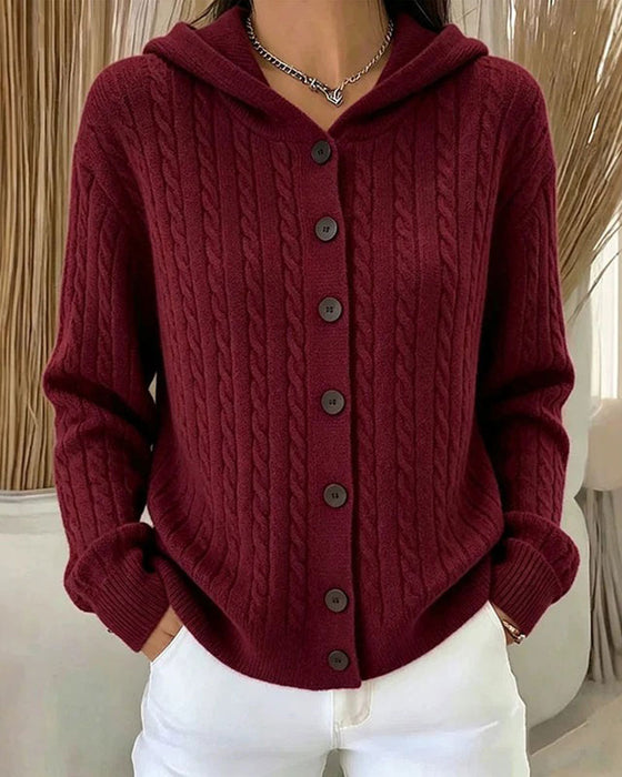 Cardigan Z Kapturem Otwarty Przód Dzianinowy