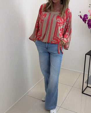 Bluzka z długim rękawem i okrągłym dekoltem z nadrukiem