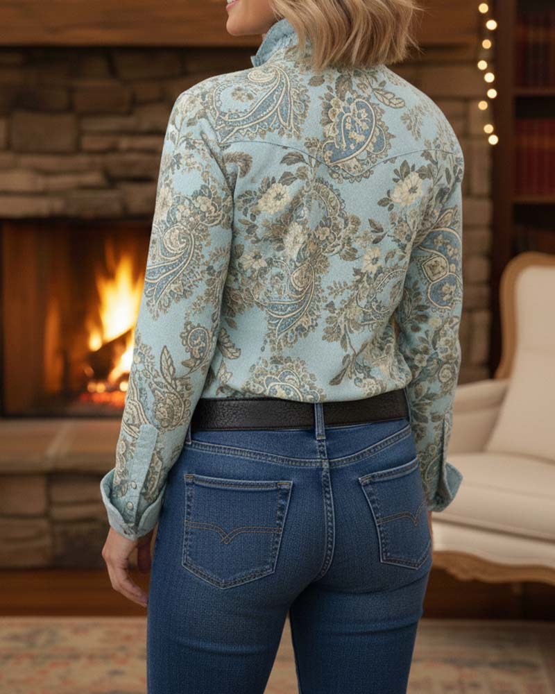 Koszula Stylowy Falbany Retro Druk